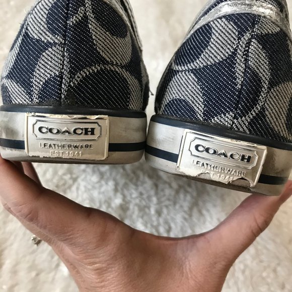 Coach Dee Navy Signature Sneakers Silver Logo 6.5 - Picture 9 of 9